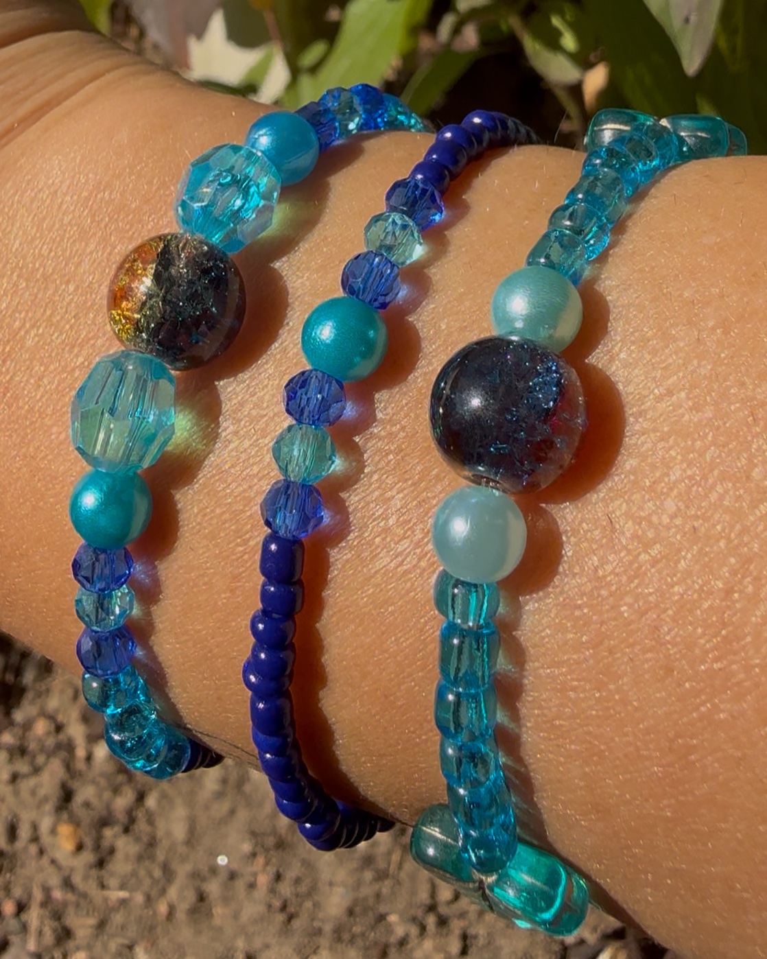 Herbst-Set blau – 3 Perlenarmbänder – Bild 4