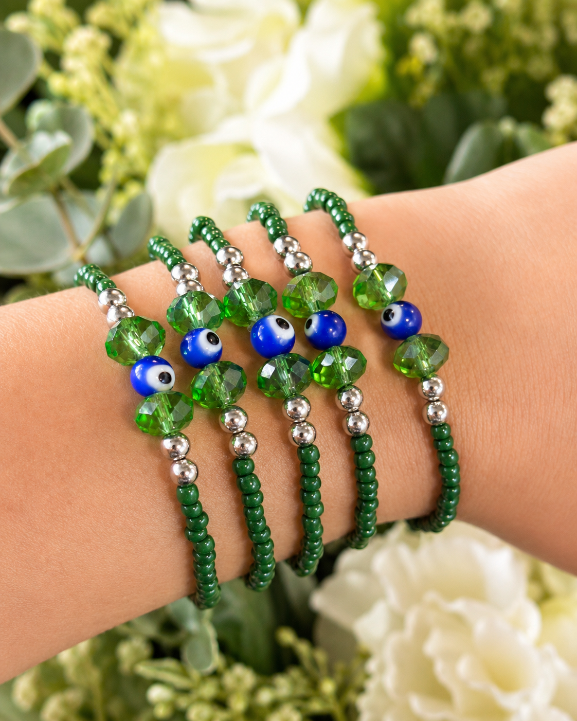 Grüner Schutzblick – Kristall-Nazar Perlenarmband für Glaube, Licht & Schutz – Bild 2