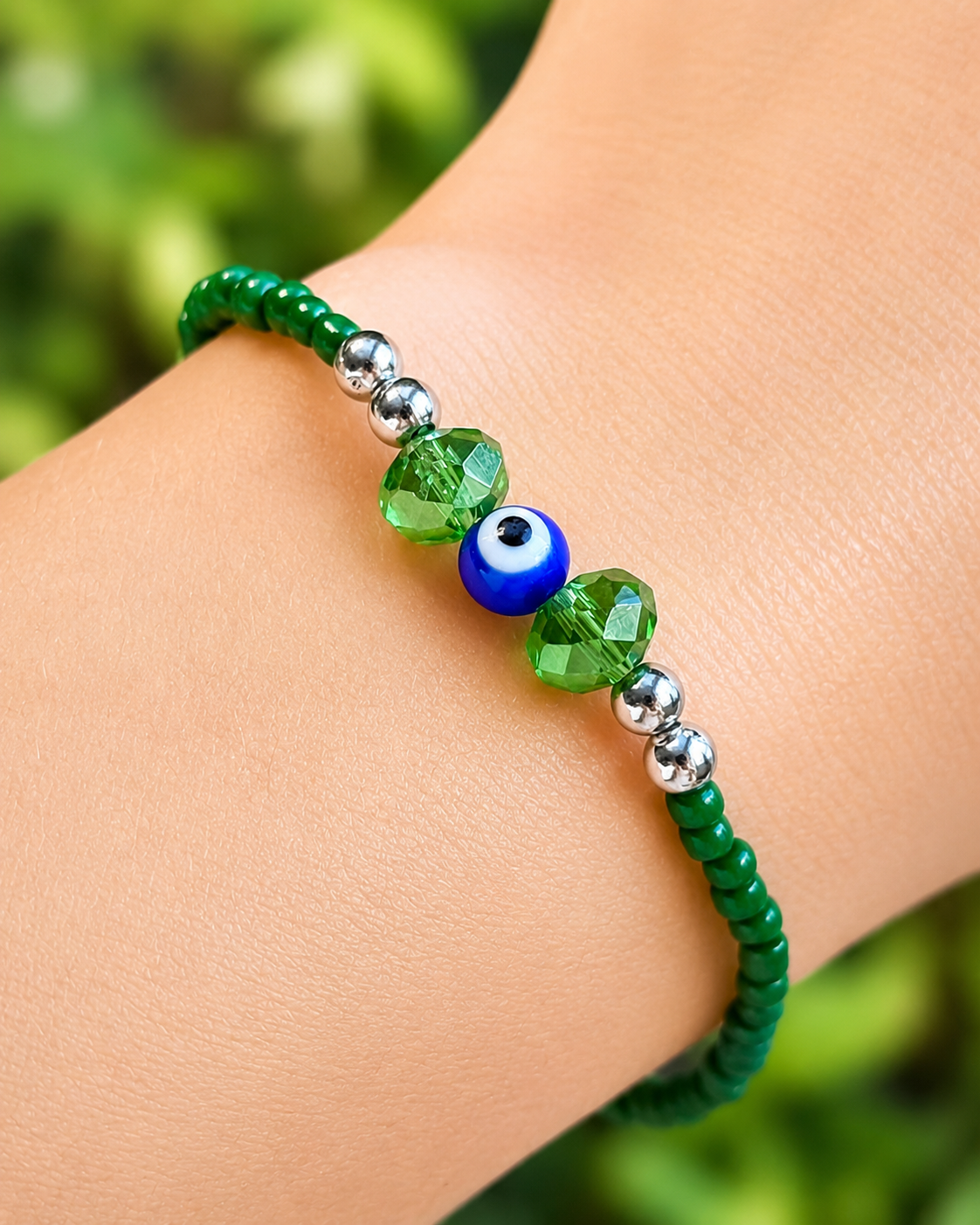 Grüner Schutzblick – Kristall-Nazar Perlenarmband für Glaube, Licht & Schutz – Bild 4