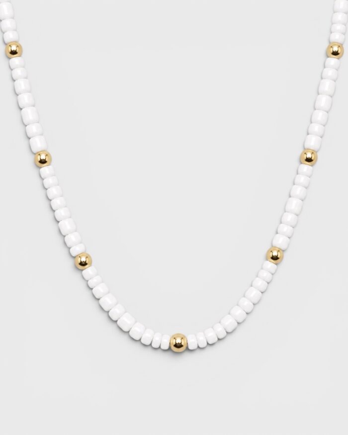 Pure White & Gold – Halskette mit Glasperlen