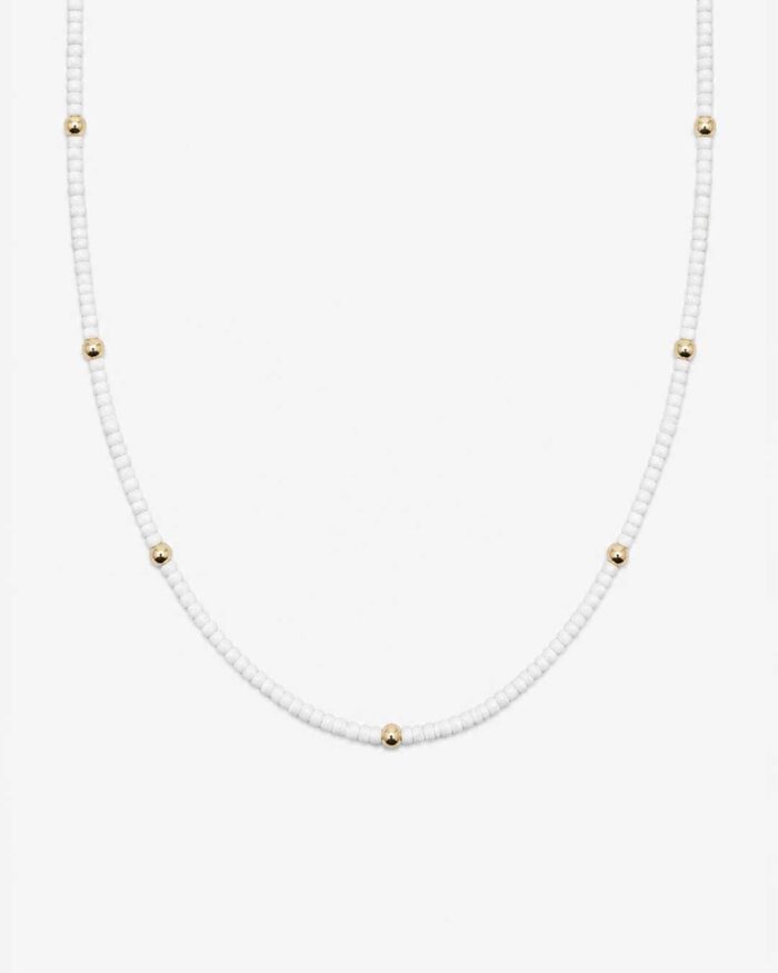 Pure White & Gold – Halskette mit Glasperlen
