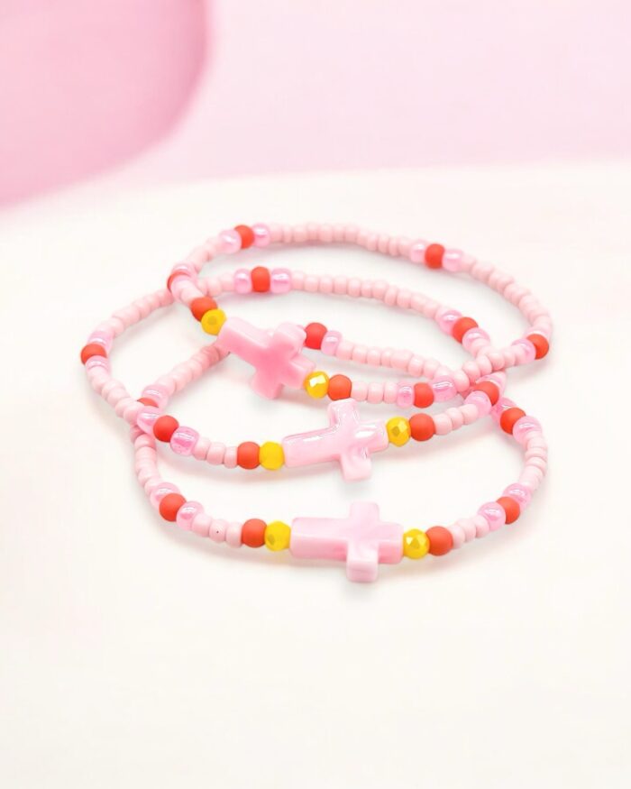 Kreuzlicht – Perlenarmband in rosa & gelb