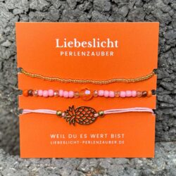Ananas-Vibes-Perlenarmband-Charm-Set-Liebeslicht-Perlenzauber-rosa-orange-handgemacht-in-Bayern
