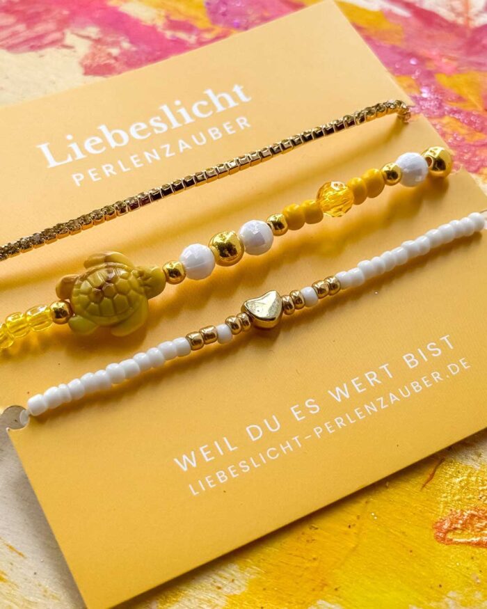 Golden Summer – 3er Armband-Set mit Schildkröte & goldenem Herz