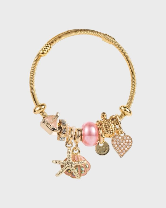 Meeresliebe – Charm Armband mit Muschel, Herz & Perle