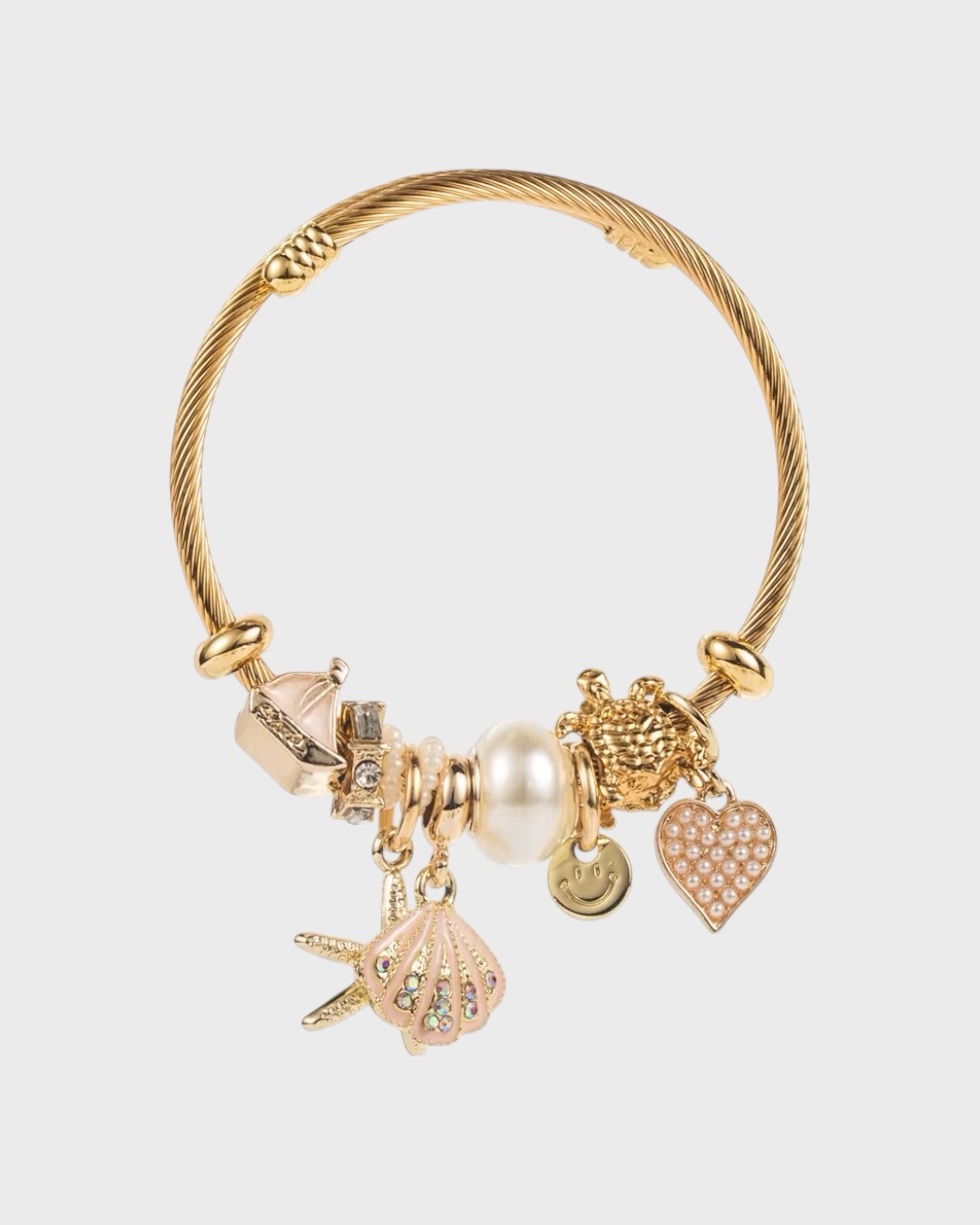 Meeresliebe – Charm Armband mit Muschel, Herz & Perle – Bild 3
