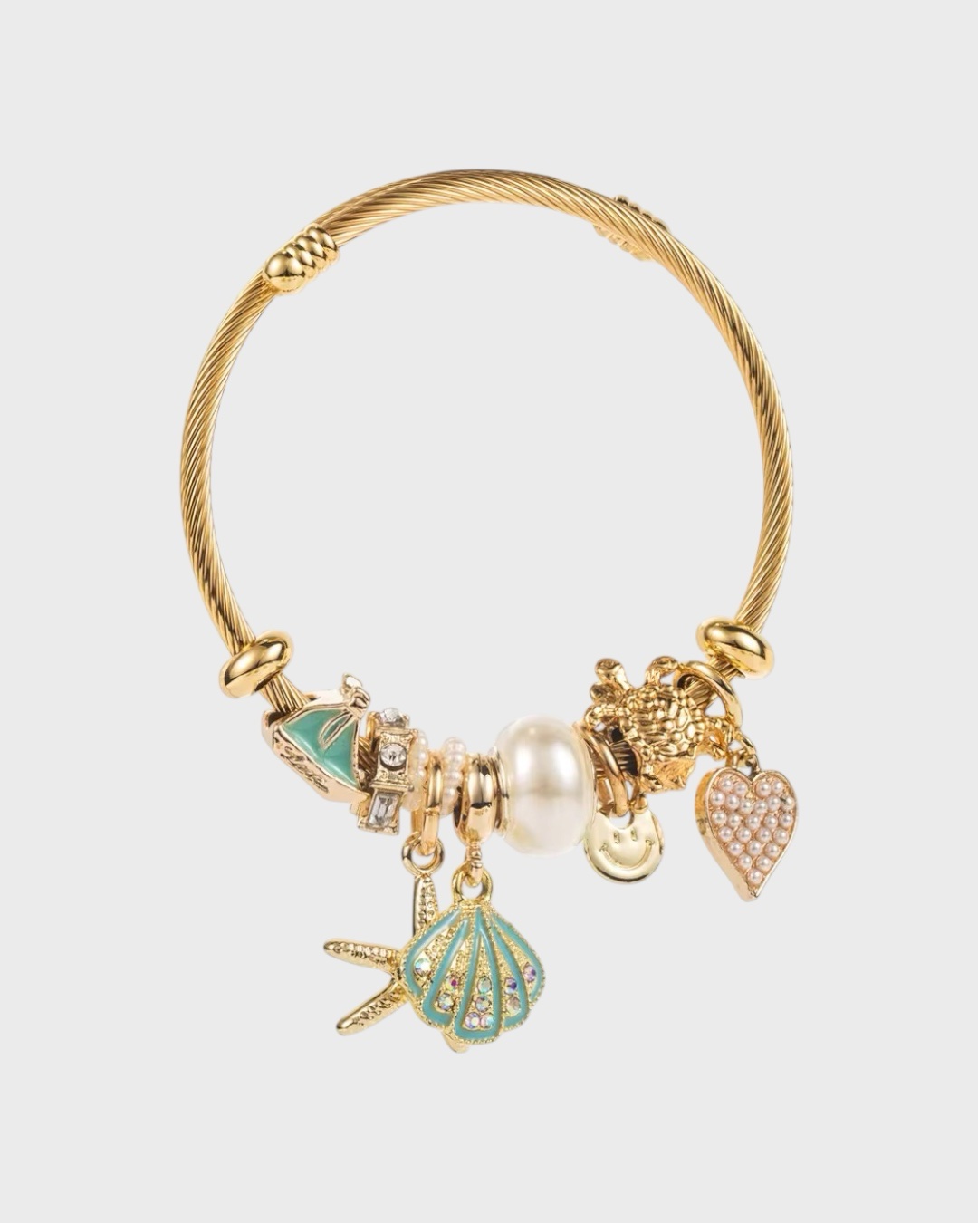 Meeresliebe – Charm Armband mit Muschel, Herz & Perle – Bild 6