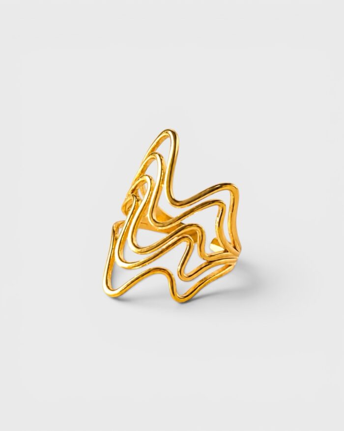 Goldene Welle – verstellbarer Edelstahlring in Gold