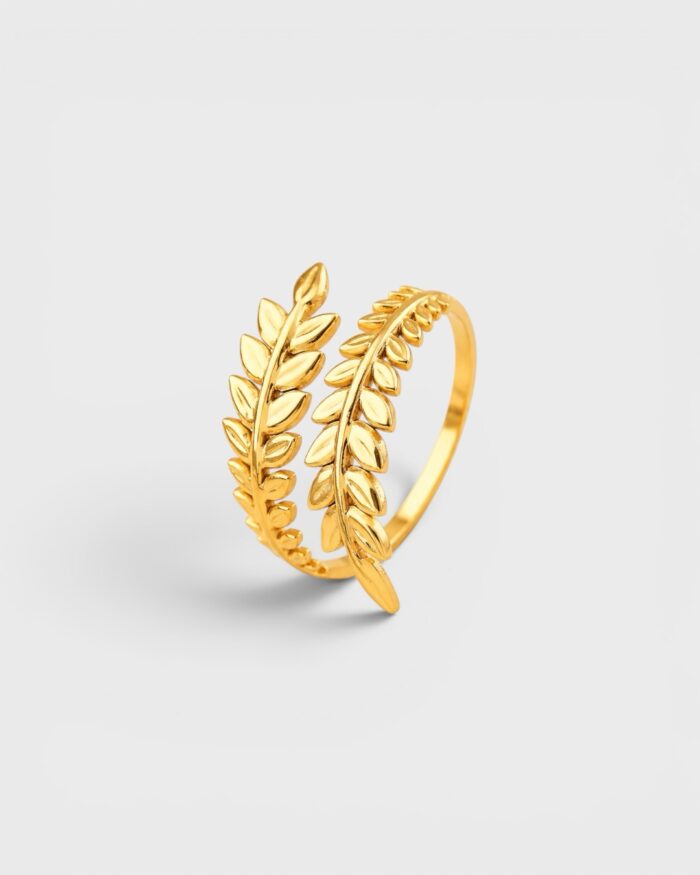 Lorbeerkranz – verstellbarer Ring aus 18K PVD-vergoldetem Edelstahl