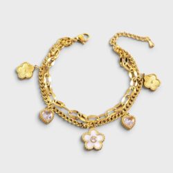 Golden Crush – Edelstahl-Armband mit Herz- & Blumencharms - Thumbnail Image 1