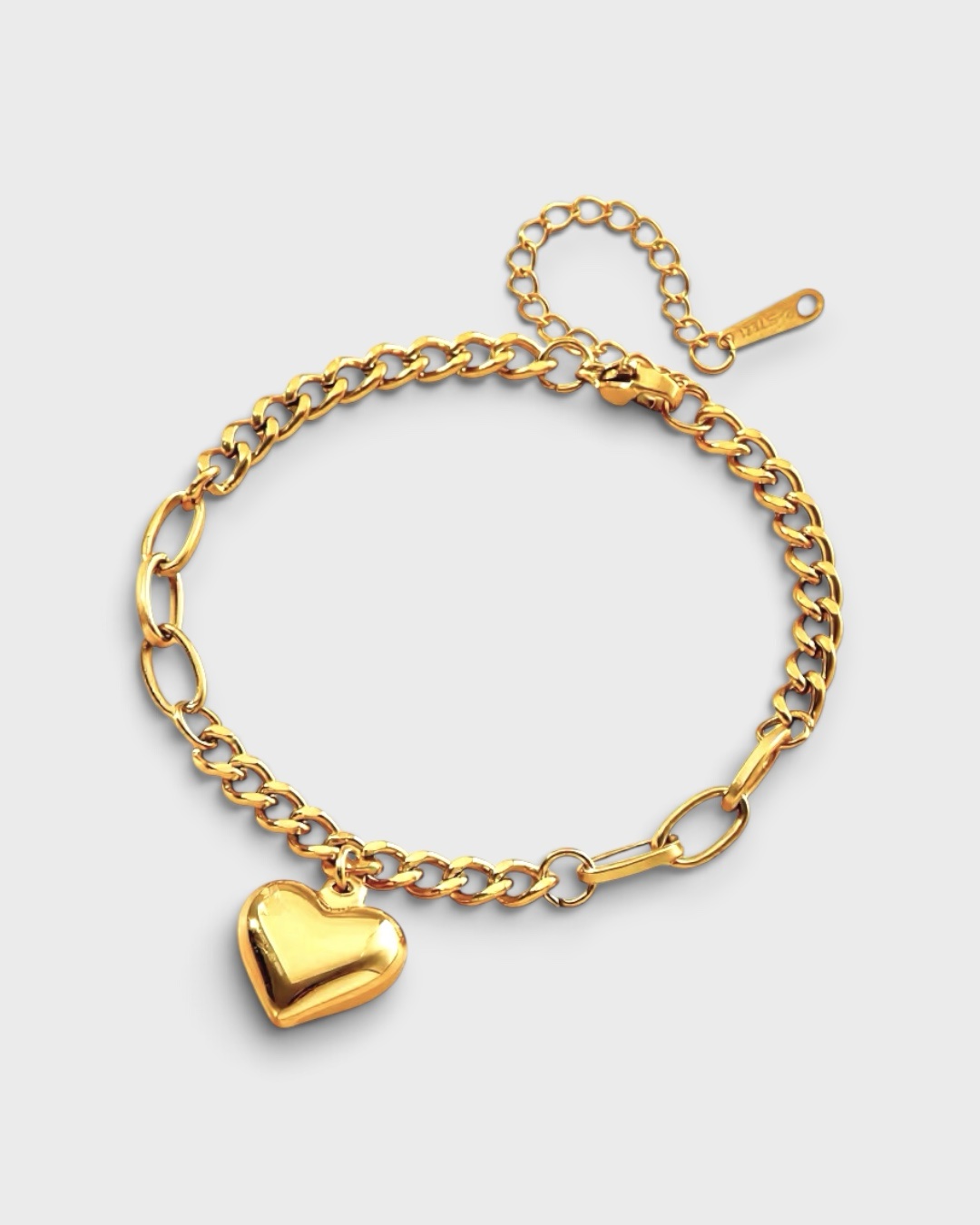 Kettenspiel – goldenes Edelstahl-Armband mit Herzanhänger – Bild 5