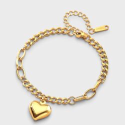Kettenspiel – goldenes Edelstahl-Armband mit Herzanhänger - Thumbnail Image 1