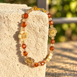 Herbstblumensonne – verstellbares Perlenarmband mit Edelstahlverschluss - Thumbnail Image 3