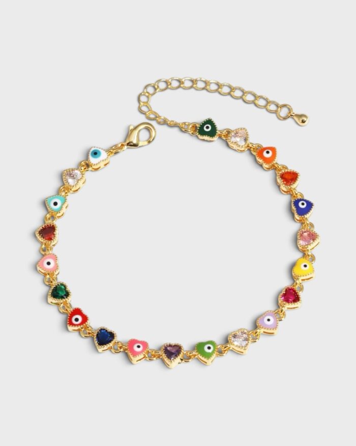 Herz-Zirkonia-Armband mit Nazar-Schutzauge