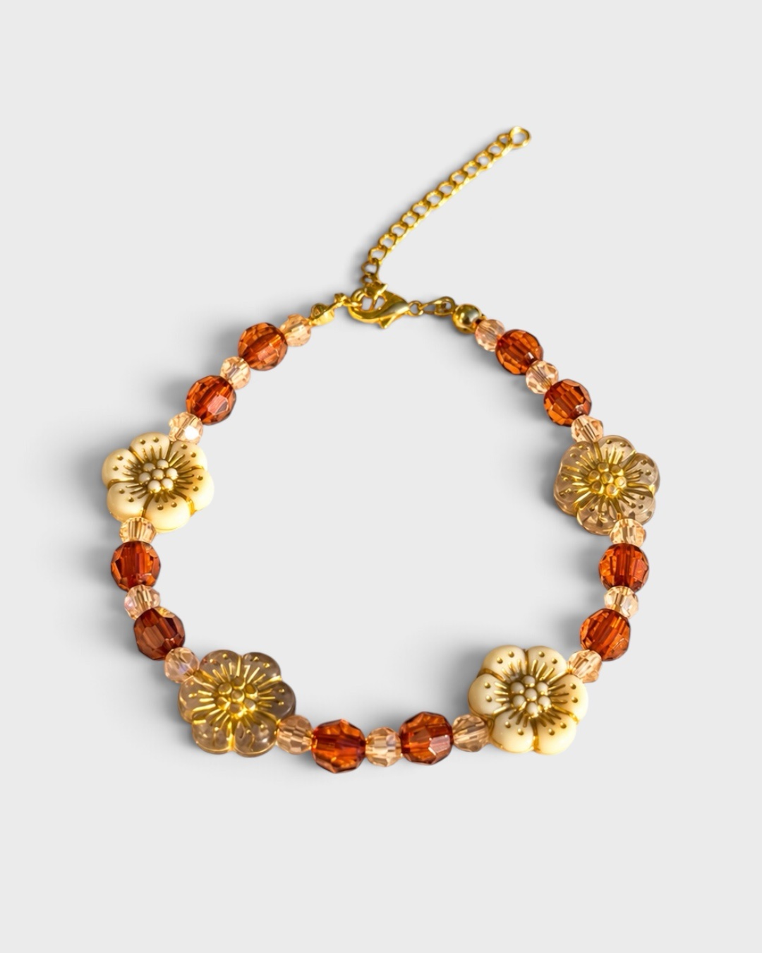 Herbstblumensonne – verstellbares Perlenarmband mit Edelstahlverschluss – Bild 1