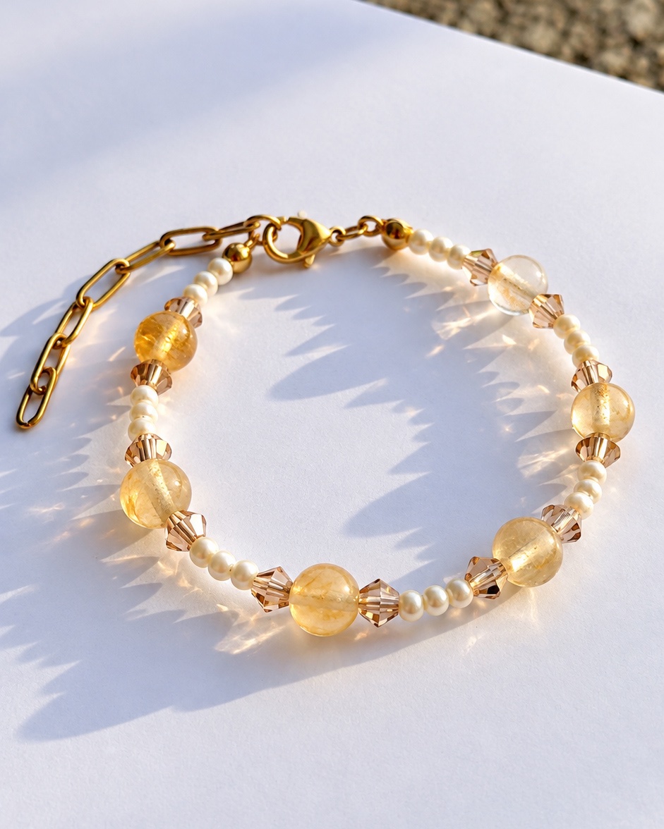 Freude, Glück & Leichtigkeit pur – Perlenarmband mit Citrin-Naturstein – Bild 1